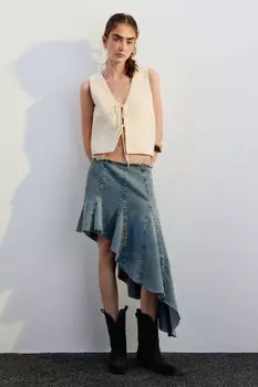 Юбка джинсовая асимметричная с открытыми срезами