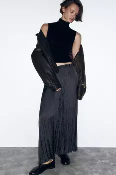 Юбка макси атласная из плиссированной ткани