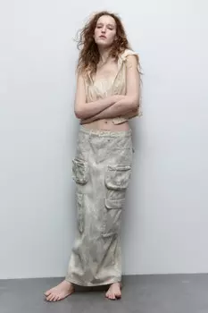 Юбка макси джинсовая с объемными карманами