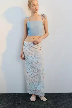 Юбка макси из сетки с принтом