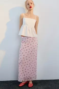 Юбка макси из сетки с принтом