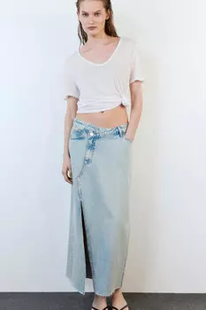 Юбка миди джинсовая с асимметричным поясом