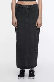 Юбка миди джинсовая с карманами карго