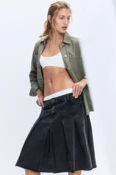 Юбка миди джинсовая в складку с открытыми срезами