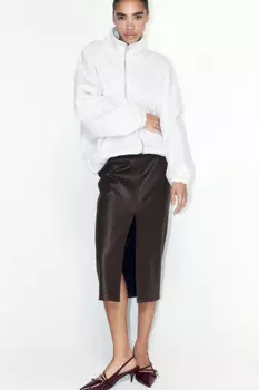 Юбка миди из искусственной кожи с разрезом