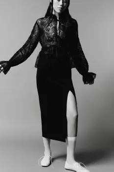 Юбка миди прямая трикотажная с разрезом