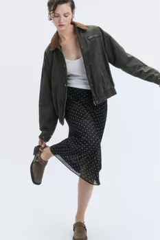 Юбка миди шифоновая с принтом в горошек