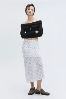 Юбка миди шифоновая с принтом в горошек