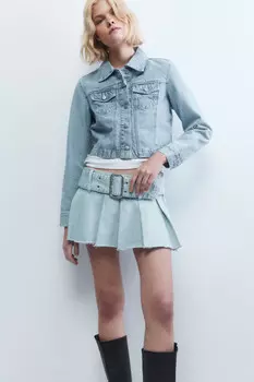 Юбка мини джинсовая плиссированная с ремнем