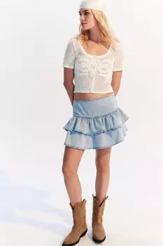 Юбка мини джинсовая с воланами