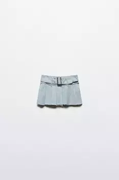 Юбка мини джинсовая в складку с ремнем