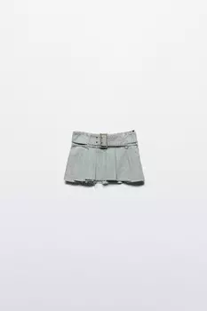 Юбка мини джинсовая в складку с ремнем