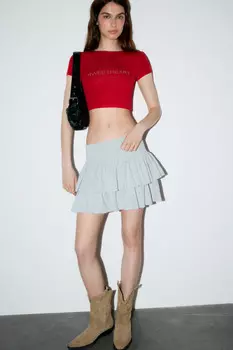 Юбка мини трикотажная с воланами