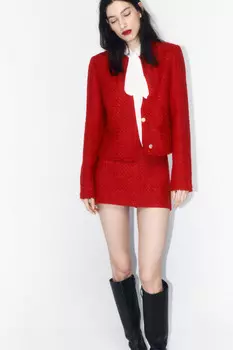 Юбка мини твидовая с высокой посадкой