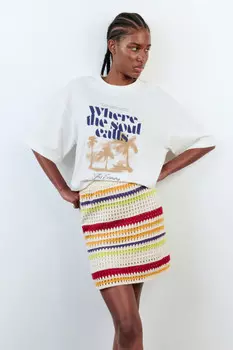 Юбка мини вязаная прямая в полоску