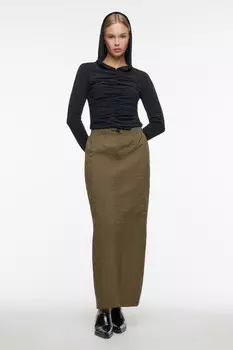 Юбка-парашют макси с низкой посадкой и карманами карго