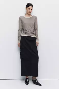 Юбка-парашют миди с карманами карго и разрезом сзади