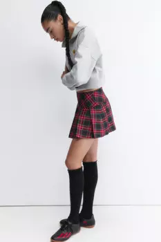 Юбка-шорты мини клетчатая в складку