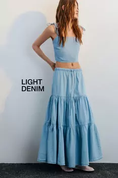 Юбка-трапеция макси джинсовая