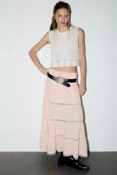 Юбка-трапеция макси с кружевными вставками