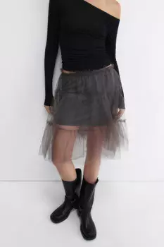 Юбка-трапеция миди из сетки с оборками
