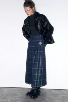 Юбка-трапеция миди плиссированная в клетку