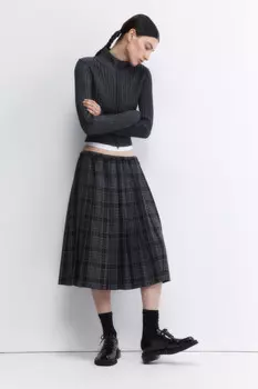 Юбка-трапеция миди плиссированная в клетку