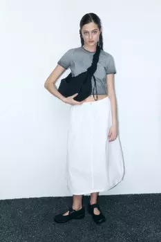 Юбка-трапеция с утяжками на низкой посадке