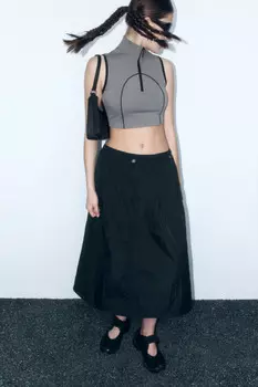 Юбка-трапеция с утяжками на низкой посадке