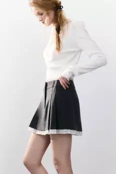 Юбка в складку с подкладкой в горох