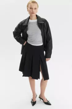 Юбка-трапеция миди в складку с разрезом