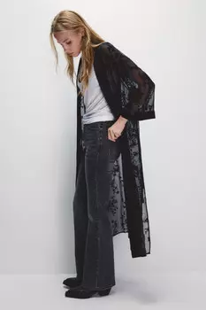 Кардиган-кимоно из сетки с принтом