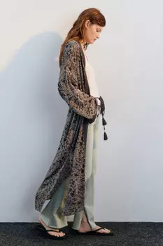 Кардиган-кимоно с принтом и поясом