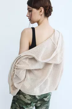 Кардиган на молнии ажурный с капюшоном