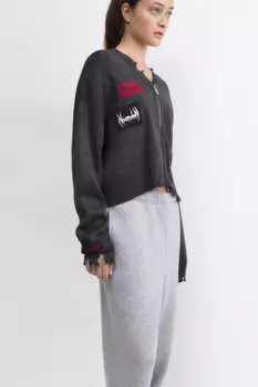 Кардиган на молнии рваный с патчами