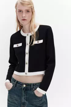 Кардиган на пуговицах укороченный из жаккарда