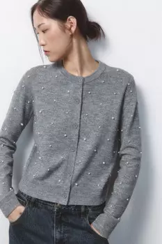 Кардиган на пуговицах вязаный с декором