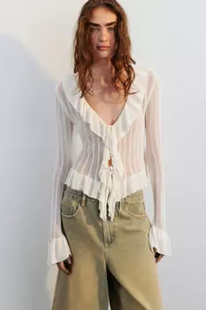 Кардиган на завязках ажурный с оборками