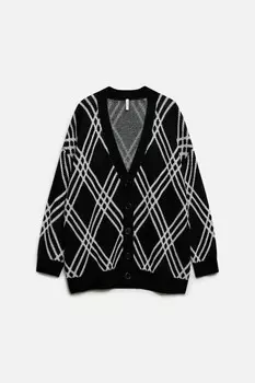 Кардиган oversize удлиненный вязаный с принтом