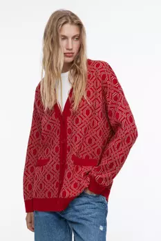 Кардиган oversize жаккардовый с геометрическим принтом