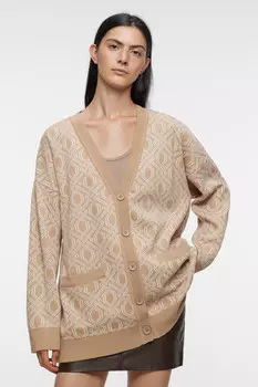 Кардиган oversize жаккардовый с геометрическим принтом