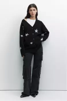 Кардиган oversize жаккардовый с принтом-звездочками