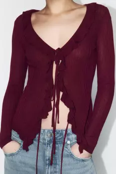 Кардиган тонкий на завязках с оборками