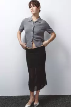 Кардиган вязаный с короткими рукавами и вышивкой