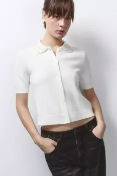 Кардиган вязаный с короткими рукавами и вышивкой