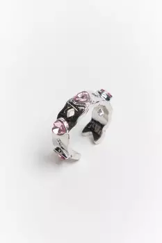 Кольцо с сердечками и стразами