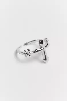 Кольцо серебристое с крестом