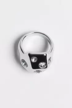 Кольцо серебристое со стразами