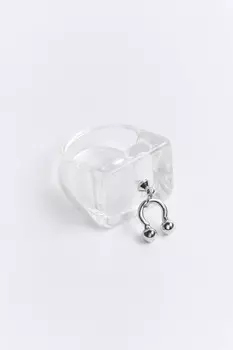 Кольцо прозрачное с металлическим пирсингом