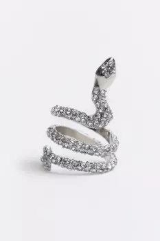 Кольцо-змея серебристое со стразами